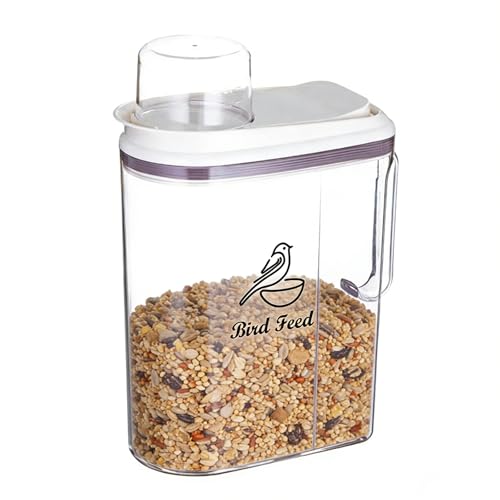 Bird Seed Storage Container, 4 Qt/3.5 L Bird Food Container with Spout, Pet Food Container Airtight,Wild Bird Seed Dispenser for Sunflower Seed-Clear Plastic
