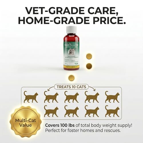 Liquid Dewormer for Cats & Kittens, Pyrantel Pamoate Oral Suspension, Removes Roundworm, Hookworm Broad Spectrum, with 1ml Dosing Syringe (50ml)