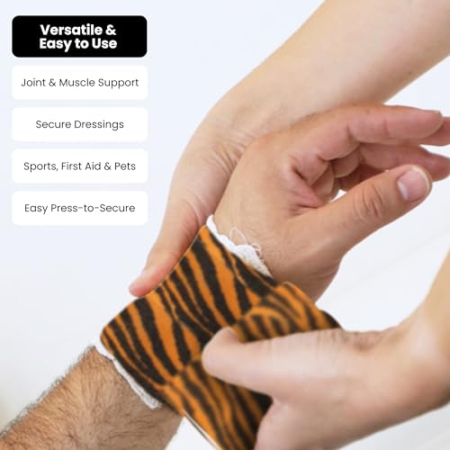Zodaca Vet Wrap Rolls - Pet & Dog First Aid Tape - Self-Adherent Support Bandage Wrap - Animal Print Bandages - 6 Rolls, 2 in x 15 ft