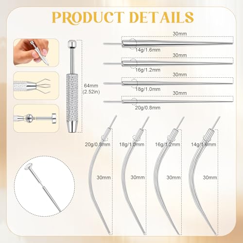14g/16g/18g Titanium Piercing Taper Insertion Pin for Internal Thread | Tragus/Helix/Lip/Nose/Helix/Piercing Jewelry Cartilage Earrings Labret Nose Studs Stretcher Assistant Tool - color: 9Pcs - Threadless(Straight + Curved) 16G 18G 20G + Grabber