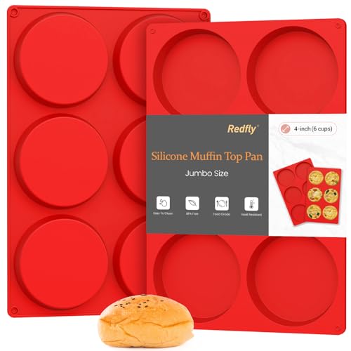 Redfly Silicone Egg Molds for Breakfast Sandwiches 2 Pcs, Non Stick 4 Inch Egg Bites Baking Pans, Jumbo Silicone Muffin Pans for Baking, Round Muffin Top Pan for Whoopie Pie Pan, Hamburger, Fruit Tart - size: 2pcs: 4 inch Jumbo