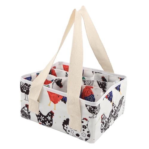 Eggs Collecting Basket, Large Egg Bags with 9 Pouches, Durable Canvas Egg Holder for Duck, Chicken, Goose Eggs(COLOR:White) - color: White