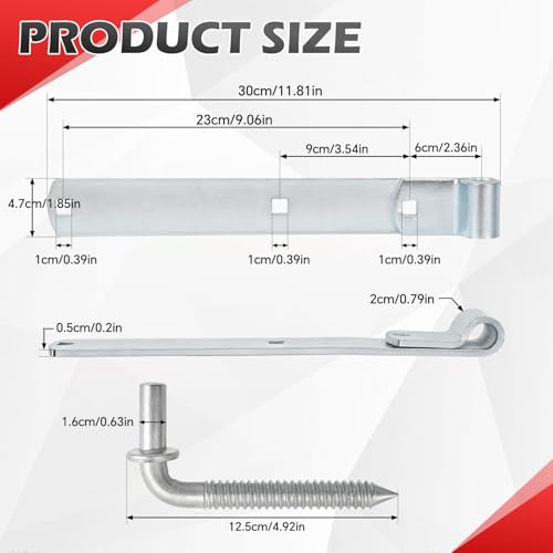 2 Packs 12'' Zinc Strap Hinge for Gates, Heavy Duty Gate Strap Hinge Zinc Plated with L-Screw (M16 × 101mm) for Barns Tool Sheds and Other Swing Doors, Galvanized (2) - style: L-shape-2pcs