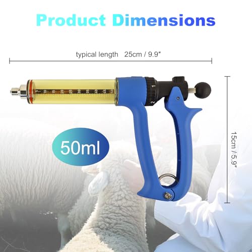 50ML Semi Automatic Livestock Syringe, Adjustable Continuous Repeating Luer Lock Syringe for Cattle Cow Goat Sheep Pig - size: 1-Piece 50ML