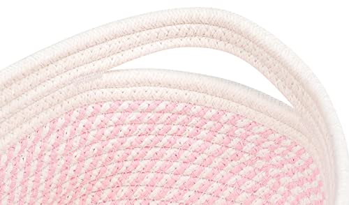 CubesLand Rectangle Woven Cotton Rope Storage Basket for Organizing | Small Basket for Kids, Baby Nursery, Cat Dog Toy Baskets, Organizer Bins for Shelves 3 Packs - color: Off White/Mixed Pink, size: 3pcs-small basket