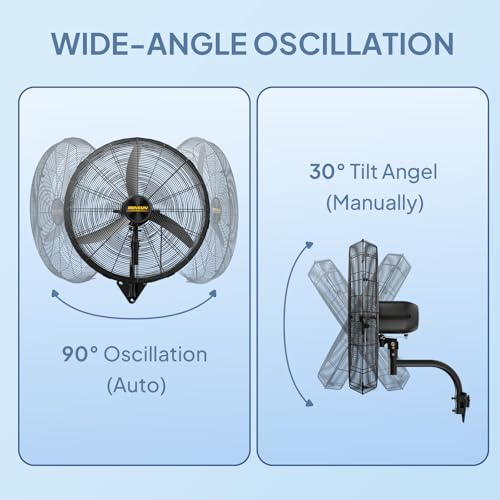 ROVSUN 26" Industrial Wall Fan with Remote Controller & BLDC Motor, High Velocity Wall-mounted Outdoor Fan with 4-Speed and Long Wired Remote, Oscillating Waterproof Wall Mount Fan for Gym, Patio - size: 26''