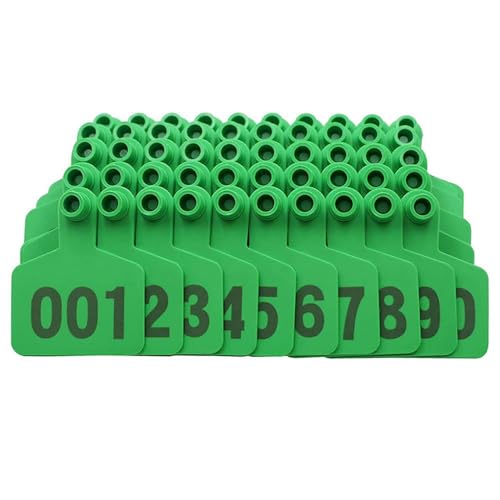 Cattle Ear Tags 001-100 Numbered Large Plastic Livestock Ear Tag,Green | L3'' x W 2.5'' For Sheep Calf Goat Pig,Animal Id Tags For Ranch & Farm Herd Tracking, Laser Print Clear Numbers,Copper Head - color: Green, size: 001-100
