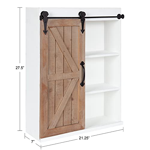 Kate and Laurel Cates Rustic Wall Cabinet; 22 x 28; White and Rustic Brown; Farmhouse Wall-Mounted Storage Cabinet - color: White/Rustic Brown
