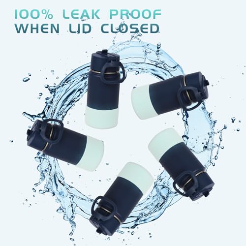 Volhoply 14oz KIds Stainless Steel Insulated Leakproof Water Bottle with Straw Lid and Silicone Boot,BPA-Free Easy Use for Boys&Girls,Double Wall Vacuum Bottles(Blue Green,1) - color: Blue Green