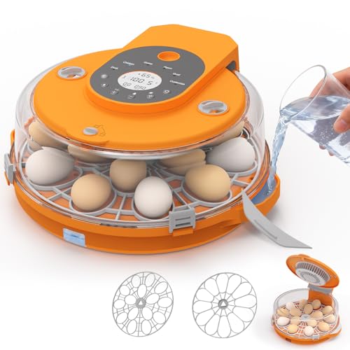 15 Egg Incubator with Side Water Refill, Auto Humidity Control, Automatic Egg Turner, Adjustable Temperature, Egg Candler, 2 Trays for Chicken, Duck, Quail & Goose Eggs