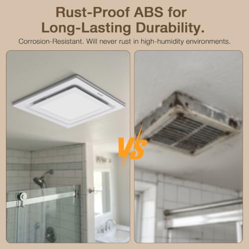 FASDUNT 12" Ultra Quiet Bathroom Exhaust Fan with Light | 1.0 Sones, 120 CFM, 10x10 Mount Ceiling Ventilation Fan with 5000K Daylight LED, No Attic Access Needed - color: White-5000K, size: 10 Inch