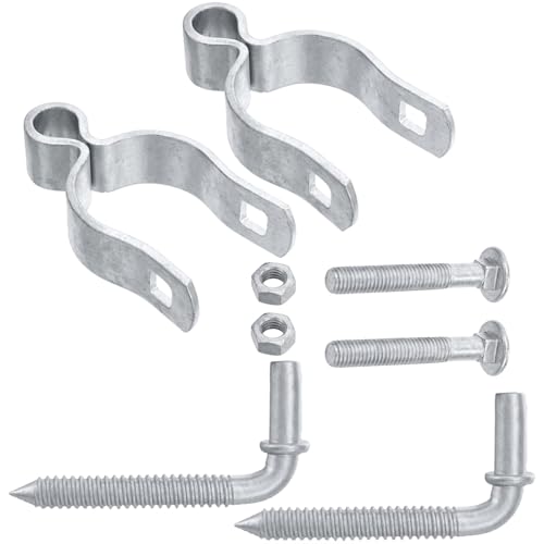 2 Pack Farm Gate Hinge Set, 5/8'' x 2'' Chain Link Female Hinge | 5/8" x 4-1/2" Wood Post Male Lag Screw Hinge Pin, Heavy Duty Fence Frame Gate Post Hinge Hardware for Fence Posts