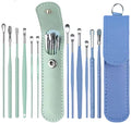 12 Pcs Ear Pick Earwax Removal Kit, Ear Cleaning Tool, Stainless Steel Earwax Removal Tool with Leather Storage Box (Blue&Green) - color: Blue and Green