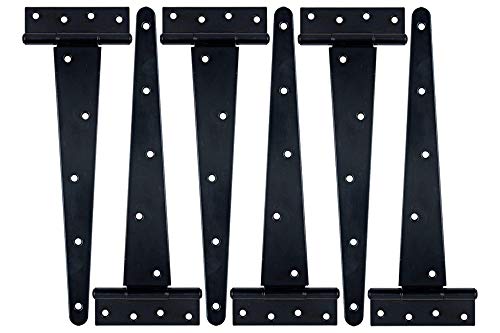 HLMOptimo Heavy Duty T Hinge Tee T Strap Shed Gate Barn Fence Door Hinge Wrought Rustproof All Size Black (6 pcs, 12 inch) - size: 12 Inch, style: 6 pcs