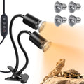 LUCKY HERP Reptile Heat Lamp, Dual Head UVA UVB Reptile Light with Cycle Timer, 360°Rotatable Dimmable Aquarium Turtle Tank Basking Light with 4 Bulbs (2PCS 25W and 2PCS 50W) - size: 25+50
