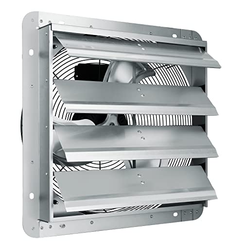 VEVOR 16 Inch Shutter Exhaust Fan Wall Mounted Automatic Louvers Silver, Sturdy Steel Housing, 2438 CFM Low Noise, AC Motor, Ventilation and Cooling for Attic, Garage, Barn, Greenhouse, Workshop - size: 16 Inch
