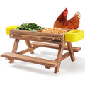 Boulphia Chicken Feeders and Waterers, Chicken Feeder No Waste Kit with Picnic Table and 2 Water Feeder, Handmade Wooden Chicken Supplies & Accessories for Chicken Coop - color: Carbonized Solid Wood