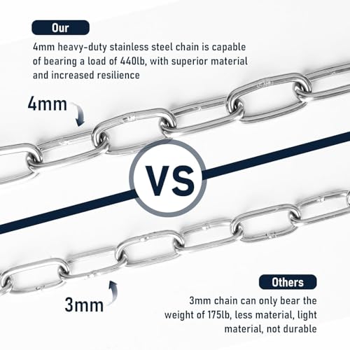 ZRruoin (2 Pack) Heavy Duty Swing Chains 440LB Capacity - Stainless Steel Hanging Chair Chains with Carabiners for Swing Set Accessories, Yoga Trapeze, Hammock Chair, Indoor Outdoor Gym - size: 40inch-2PCS