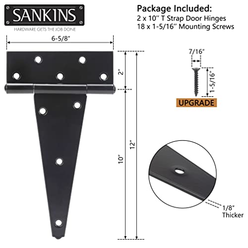 10 Inch T-Strap Shed Door Hinges Heavy Duty, Black Tee Hinge for Wooden Fences, Yard Door, Barn Door Gates, Wrought Hardware Rustproof, 2PCS - color: 2 pcs, size: 10 Inch