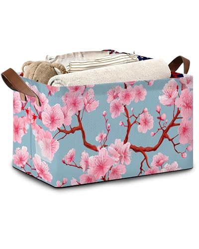Cherry Blossoms Collapsible Storage Box,Japanese Organizer Bin with Handles for Room Decoration,Bins Book Basket Box 17x11.5x10Inch - color: Cherry Blossoms Japanese