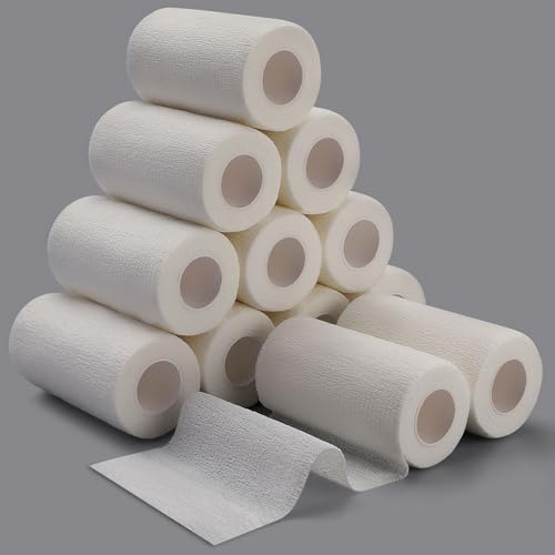 TOBWOLF 12PCS Self Adhering Bandage, 4" x 5yd Cohesive Elastic Bandage Wrap | Breathable & Non-Woven Fabric, Elastic Bandage Tape, Protective Vet Wrap for Outdoor Hunting Rifle Knife Handles - size: 4" x 5yd