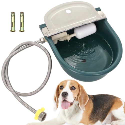 Automatic Water Bowl Livestock Waterer for Horse Cattle Goat Sheep Dog | Float Valve Auto-Fill | Outdoor Water Trough with Drainage Hole & 39.37 inch Pipe | Farm Grade