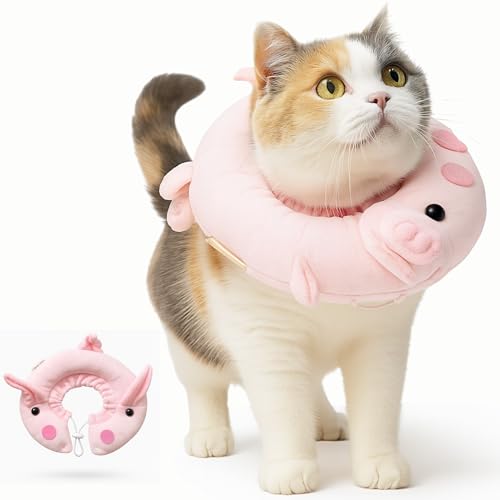 Adjustable Comfy Flower Style Elizabeth Collar for Cats Puppies Soft Recovery Cone Pet Protective Neck Collar (Pink Pig (Open Ring), Small) - color: Pink Pig (Open Ring), size: Small