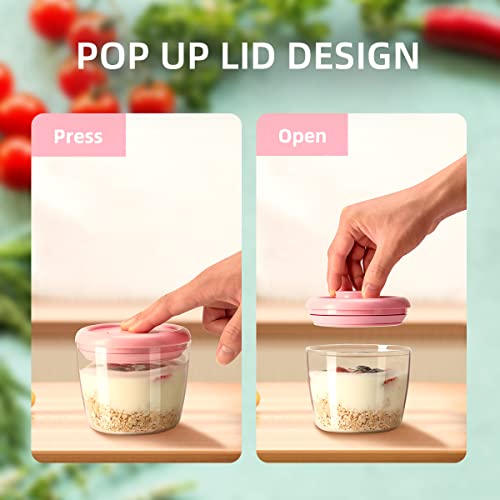 400ml Meal Prep Container Set of 4 Pink Tritan Plastic Food Storage Containers with Lids, Airtight Leakproof Pop Top Lid Bowl for Breakfast Leftovers - color: 400ml*4 Pink