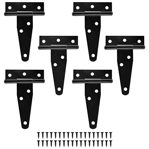 Murtenze 6Pack 3 Inch Black T-Strap Shed Hinge | Barn Door Hinges, Heavy Duty Gate Strap Hinge, T Hinges for Barn Door, Shed or Wooden Fences - color: Black, size: 3 Inch - 6Pack