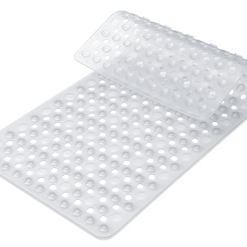Yimobra Bath Tub Mat Non Slip, 34.5"X15.5" Long Shower Mat, Machine Washable Bathmat with Drain Holes and Suction Cups, Soft on Feet, Bathroom Essentials, Clear - color: Clear, size: 34.5 X 15.5 Inch