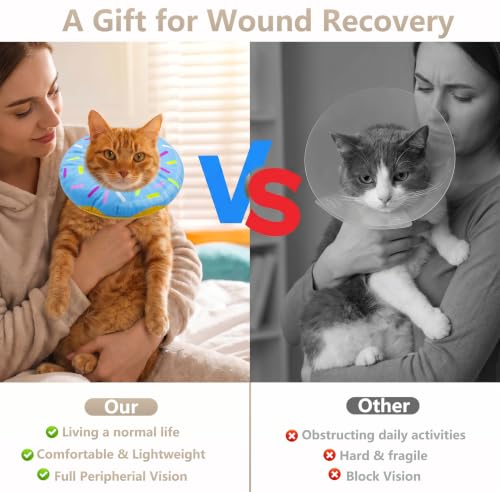 Cat Cone Collar Soft, Adjustable Cat Recovery Cone (Blue, M) | Stop Licking, Cute Kitten Donut Collar After Surgery, Elizabethan Collars for Kittens, Lightweight Cats Neck Cones - color: Blue, size: Medium
