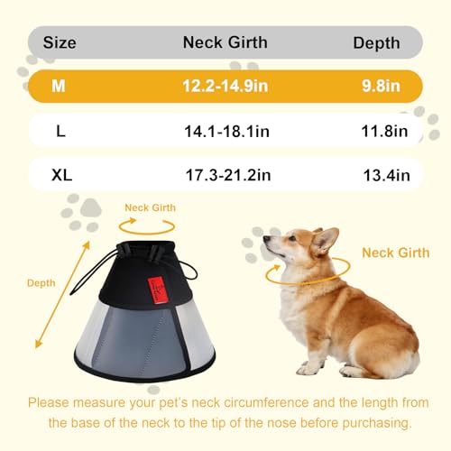Plastic Dog Recovery Cone Collar, Soft Comfortable Breathable Post-Surgery Pet Cone, Escape-Proof & Easy Clean, Prevents Licking Wounds, Waterproof & Adjustable M (Neck 12.2"-14.9") - size: M(Neck 12.2"-14.9")