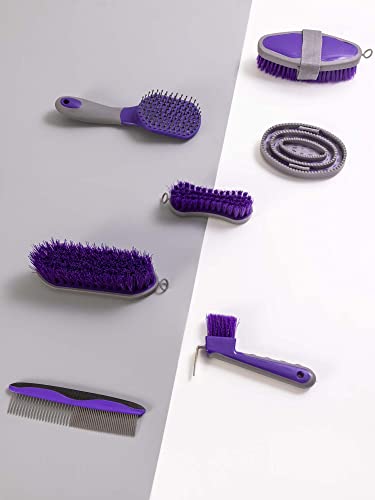 Horse Grooming Kit (12-Piece): Brushes, Storage Bag, Sweat Scraper, Mane Comb, Grooming Gloves - Purple Horse Gifts for Girls - color: Purple