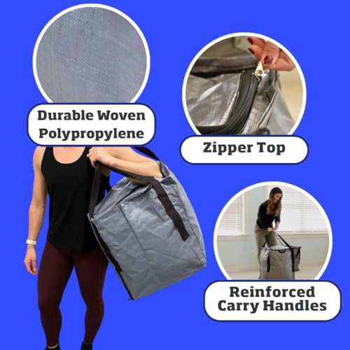 DURASACK 22-Gallon Zipper Top Heavy Duty Storage Tote Bags, Single, Gray | Rugged Woven Polypropylene Moving Bag, Reusable Self-Standing Design, Holds up to 500 Pounds - color: Gray, size: Medium