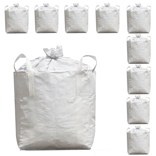 Heavy Duty Bulk Bags 320 Gallon, Duffle Top, Pack of 10 | White Woven Polypropylene FIBC Bulk Bags for Construction, Demolition, Mining & Landscaping, Holds up to 2860lbs - size: 10 Pack / MAX LOAD:2860 LBS