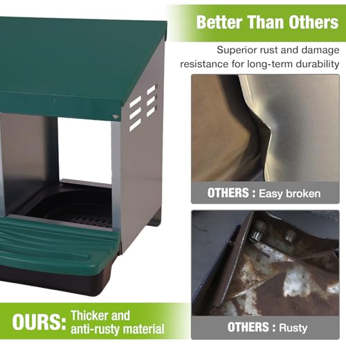 GUTINNEEN Chicken Nesting Box, 3 Compartment Metal Nesting Boxes with Roll-Away Egg System for Hens, Ducks & Rabbits, Technical Design for Efficient Egg Collection, Green - color: Green