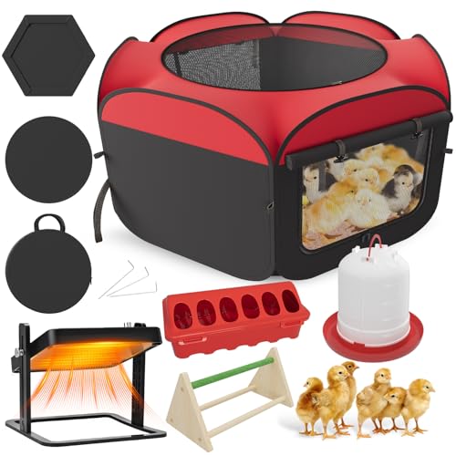 Brooder Box for Chicks Starter Kit - 5 in 1 Chick Enclosure Tent Collapsible Chicken Brooder with Heating Plate, Feeder, Waterer, Perch, Fits Baby Chicks, Ducks, Quail - color: Chick Brooder with Heating Plate and Bundles