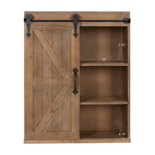 Kate and Laurel Cates Wood Wall Storage Cabinet with Sliding Barn Door; 22 x 9 x 28; Rustic Brown; Decorative Farmhouse Over the Toilet Cabinet with Three Shelves for Bathroom or Kitchen Storage - color: Rustic Brown