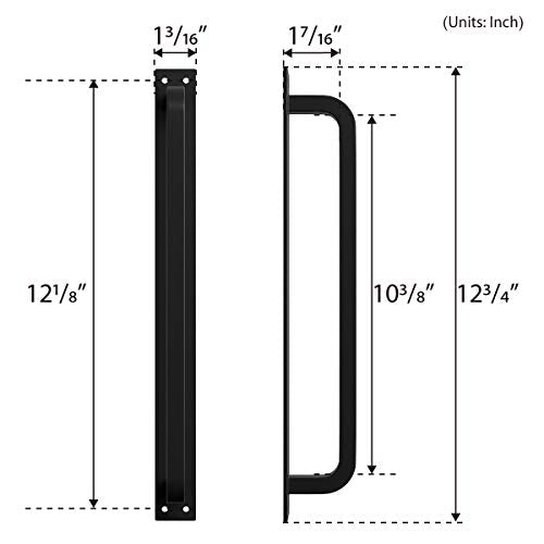 SMARTSTANDARD 12" Barn Door Handle, Black Flush Square Base Handle Pull | Solid Steel Frosted Black Surface, Heavy Duty Antique Rustic Handmade Barn Door Handle for Gate, Garage, Sheds