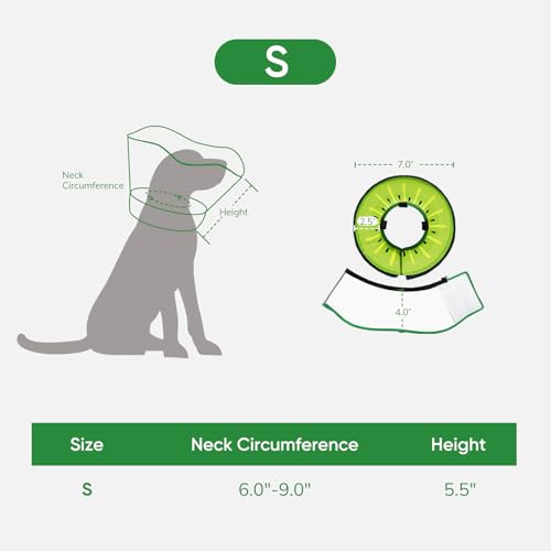 Supet Sponge Dog Cone Collar Stop Licking After Surgery, Dog Donut Collar | Adjustable Dog Recovery Collar Alternative, Detachable Shield, Soft, Comfy Cone, Neck Pillow for Small Dogs - color: Kiwi, size: S(Neck 6"-9")