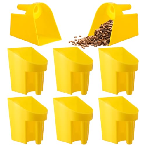 6 Pcs Plastic Enclosed Feed Scoop Heavy Duty Durable Stackable Horse Yellow Feed Scoop for Livestock Animal Ranchers Homesteaders Farmers, 2 Qt