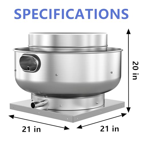 Restaurant Canopy Hood Grease Rated Exhaust Fan- Food Truck High-Speed Direct Drive Centrifugal Upblast Exhaust Fan 0.5HP 110 Volt Single Phase Motor 1900-2600 CFM - size: RDU08