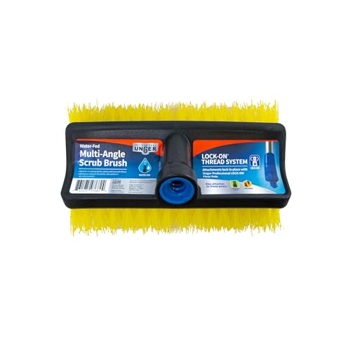 Unger Hydropower Lock-On 10" Bi-Level Scrub Brush | Dual-level bristles for deep scrubbing; ideal for garage, driveway, deck, concrete & brick - size: 10 inches (Pack of 1), style: Multi-Angle Scrub Brush