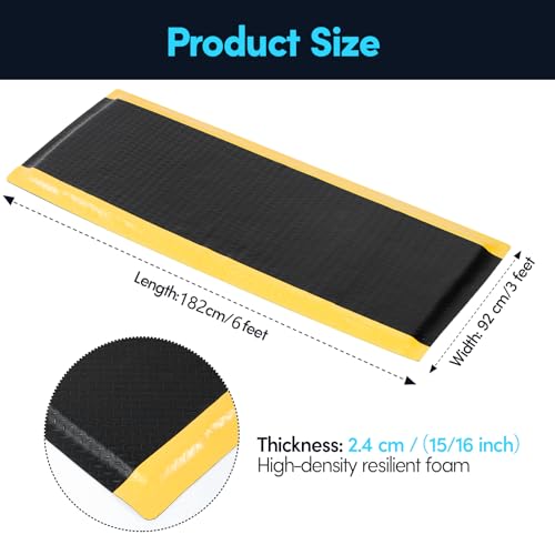 Anti Fatigue Mat 3x6 Ft 15/16" Thick Soft Sponge Ergonomic Mat | Floor Mat Reinforced Diamond Stud Dependable Standing Mat for Foundry Forge Casting Mold Compact Support Full Day - size: 72"L x 36.2"W x 0.9"Th