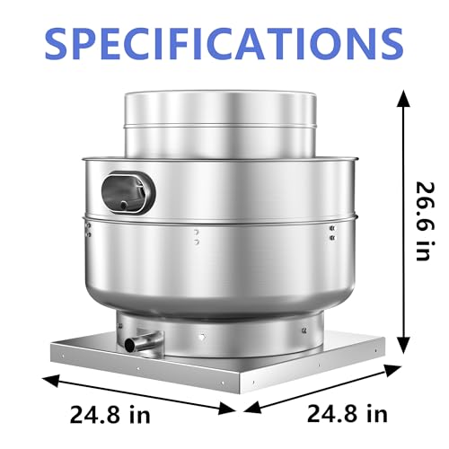 Restaurant Hood Grease Rated Exhaust Fan- Food Truck High Speed Direct Drive Centrifugal Upblast Exhaust Fan 1HP 110 Volt Single Phase Motor 3500 CFM - size: RDU10