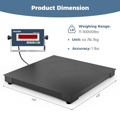 48"x48" Heavy-Duty Industrial Floor Scale, 10000lb x 1lb, Black | Precision Pallet Scale with Digital Indicator, Counting/Tare Functions, Carbon Steel Platform for Warehouse, Postal, Shipping - size: 48"x48"-10000LB