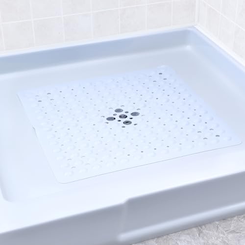 SlipX Solutions 21" Square Non Slip Shower Stall & Bathtub Mat, White | Anti Slip Essential Shower Mat For Bathers Of All Ages, 25% Stronger Suction Cups, Soft Underfoot, Machine Washable - color: White