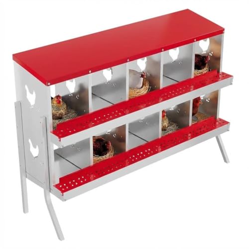 Chicken Nesting Box, 10-Hole Nesting Boxes with Bracket Legs, Removable Tray, Ventilation Holes, Easy Egg Collection & Cleaning, Laying Boxes for Hens, Red - color: Red, size: 53.5"L x 16.9"W x 26.6"H