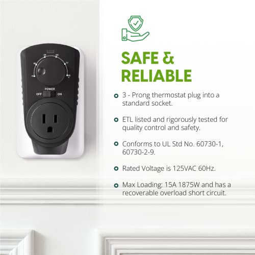 EconoHome Adjustable Thermostat - Universal Plugin Heating & Cooling Thermostat - Compatible with Most EconoHome Wall Mount Space Heaters - color: Black, size: Dial Control