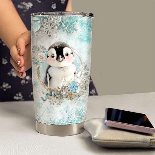 SANDJEST Penguin Tumbler 20oz Stainless Steel Insulated Coffee Travel Mug Cup for Women Girls Penguin Gifts for Birthday Christmas - color: Penguin